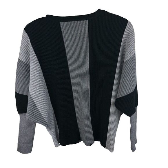 Joseph A Striped Dolman Sweater Small Black Gray - Picture 2 of 4